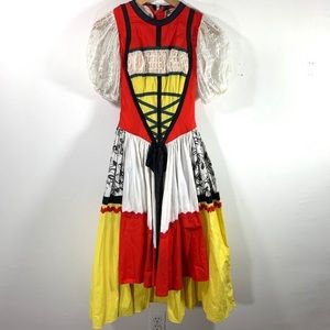 Vtg 1950s princess cut eyelet lace folk dress